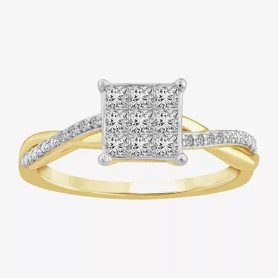 Womens 1/2 CT. T.W. Natural White Diamond 10K Gold Bypass  Engagement Ring
