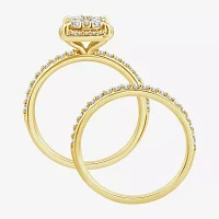 Womens 1 CT. T.W. Natural White Diamond 10K Gold Halo Engagement Ring