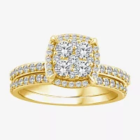 Womens 1 CT. T.W. Natural White Diamond 10K Gold Halo Engagement Ring