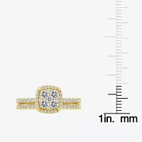 Womens 1 CT. T.W. Natural White Diamond 10K Gold Halo Engagement Ring