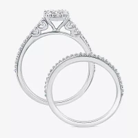 Womens 3/4 CT. T.W. Natural White Diamond 10K White Gold Halo Bridal Set