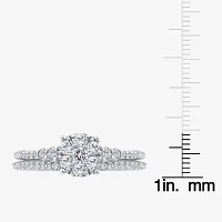 Womens 3/4 CT. T.W. Natural White Diamond 10K White Gold Halo Bridal Set