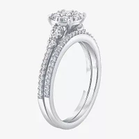 Womens 3/4 CT. T.W. Natural White Diamond 10K White Gold Halo Bridal Set