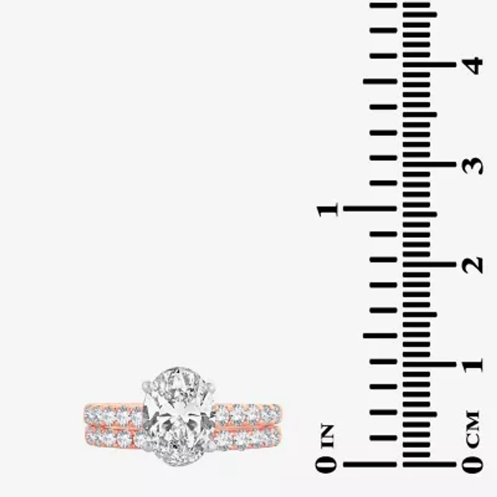 (H-I / SI1-SI2) Signature By Modern Bride Womens 3 CT. T.W. Lab Grown White Diamond 14K Gold Oval Bridal Set