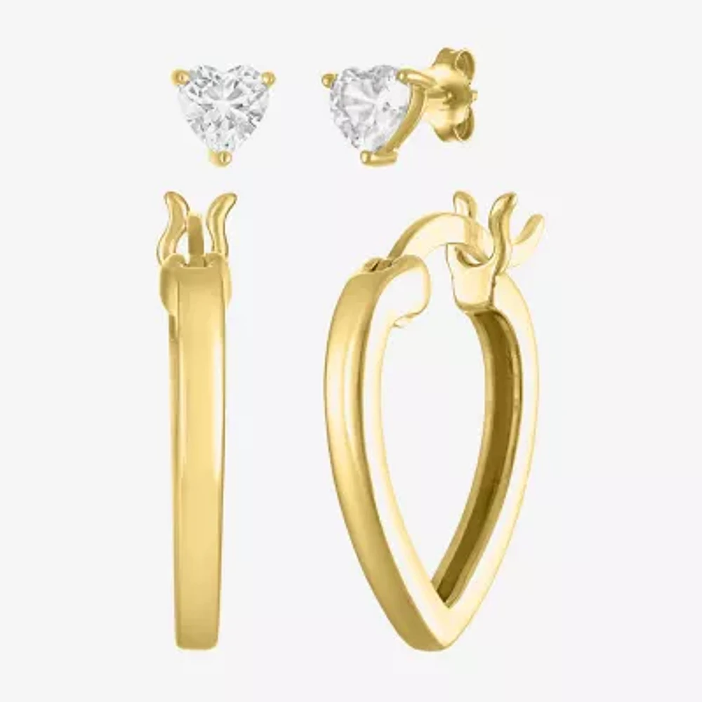 Yes Please! 1 3/4 CT. T.W. Lab Created White Sapphire 14K Gold Over Silver Sterling Silver Heart 2 Pair Earring Set