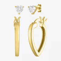 Yes Please! 1 3/4 CT. T.W. Lab Created White Sapphire 14K Gold Over Silver Sterling Silver Heart 2 Pair Earring Set