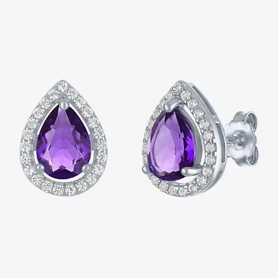 Yes, Please! Lab Created Purple Amethyst Sterling Silver 11mm Pear Stud Earrings