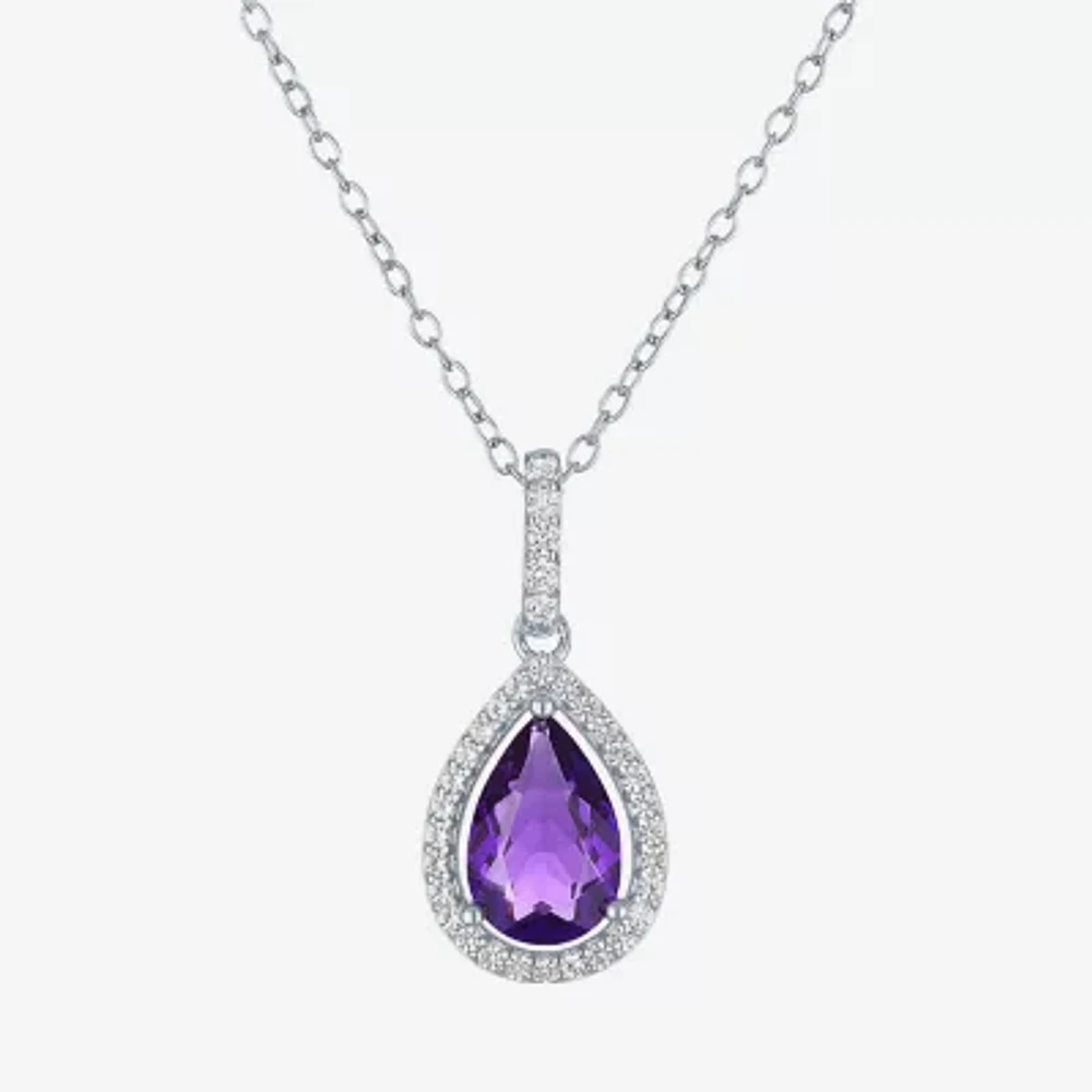 Yes Please! Womens Lab Created Purple Amethyst Sterling Silver Pear Pendant Necklace