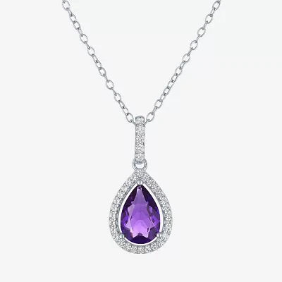 Yes Please! Womens Lab Created Purple Amethyst Sterling Silver Pear Pendant Necklace