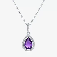 Yes Please! Womens Lab Created Purple Amethyst Sterling Silver Pear Pendant Necklace