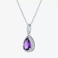 Yes Please! Womens Lab Created Purple Amethyst Sterling Silver Pear Pendant Necklace