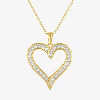 Yes Please! Womens Lab Created White Sapphire 14K Gold Over Silver Sterling Silver Heart Pendant Necklace