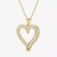 Yes Please! Womens Lab Created White Sapphire 14K Gold Over Silver Sterling Silver Heart Pendant Necklace