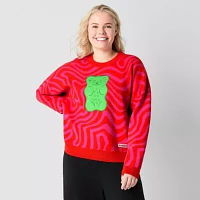 JCPenney x HARIBO Womens Juniors Plus Crew Neck Long Sleeve Pullover Sweater