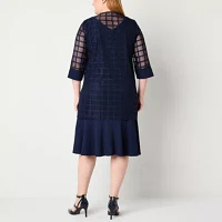 Maya Brooke Womens Windowpane Jacket Dress Plus