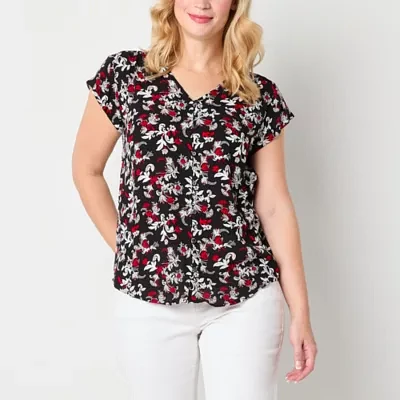 Liz Claiborne Womens V Neck Short Sleeve Blouse