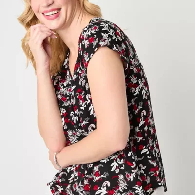 Liz Claiborne Tall Womens V Neck Short Sleeve Blouse