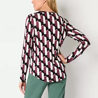 Liz Claiborne Tall Womens Split Crew Neck Long Sleeve Blouse