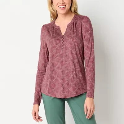 Liz Claiborne Tall Womens Split Crew Neck Long Sleeve Blouse