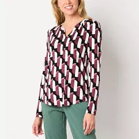 Liz Claiborne Tall Womens Split Crew Neck Long Sleeve Blouse