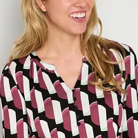 Liz Claiborne Tall Womens Split Crew Neck Long Sleeve Blouse