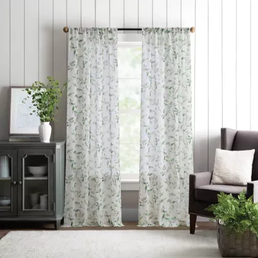 Martha Stewart Kensington Garden Print Rod Pocket Light-Filtering Set of 2 Curtain Panels