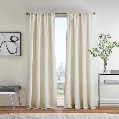 Martha Stewart Metallic Leaves Rod Pocket Light-Filtering Set of 2 Curtain Panels