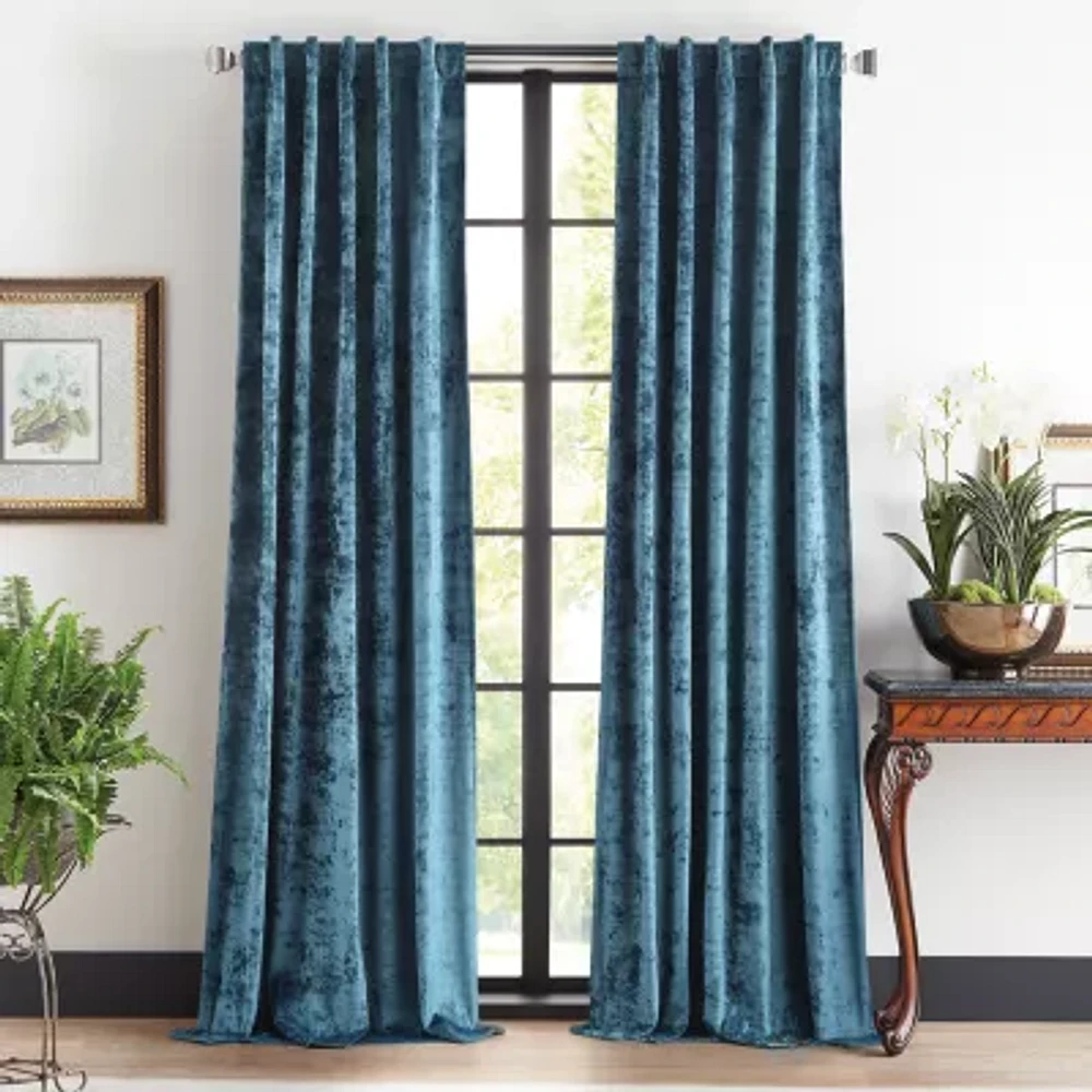 Martha Stewart Wave Embossed Velvet Blackout Rod Pocket Set of 2 Curtain Panel