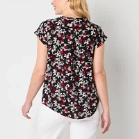 Liz Claiborne Womens V Neck Short Sleeve Blouse