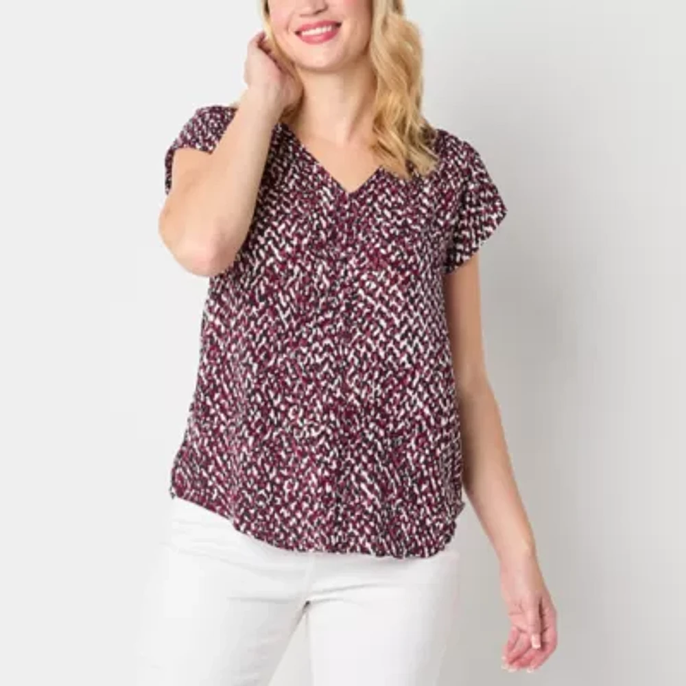 Liz Claiborne Womens V Neck Short Sleeve Blouse