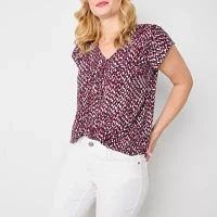 Liz Claiborne Womens V Neck Short Sleeve Blouse