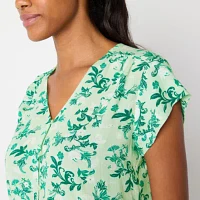 Liz Claiborne Womens V Neck Short Sleeve Blouse