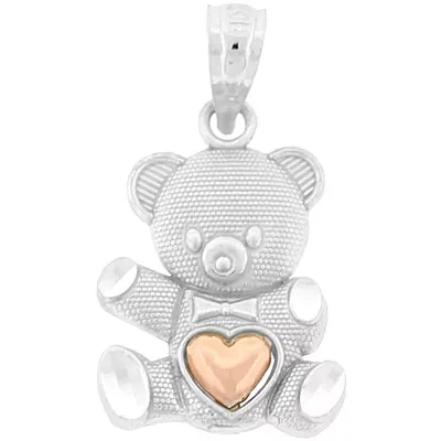 Sterling Silver Two-Tone Teddy Bear Pendant