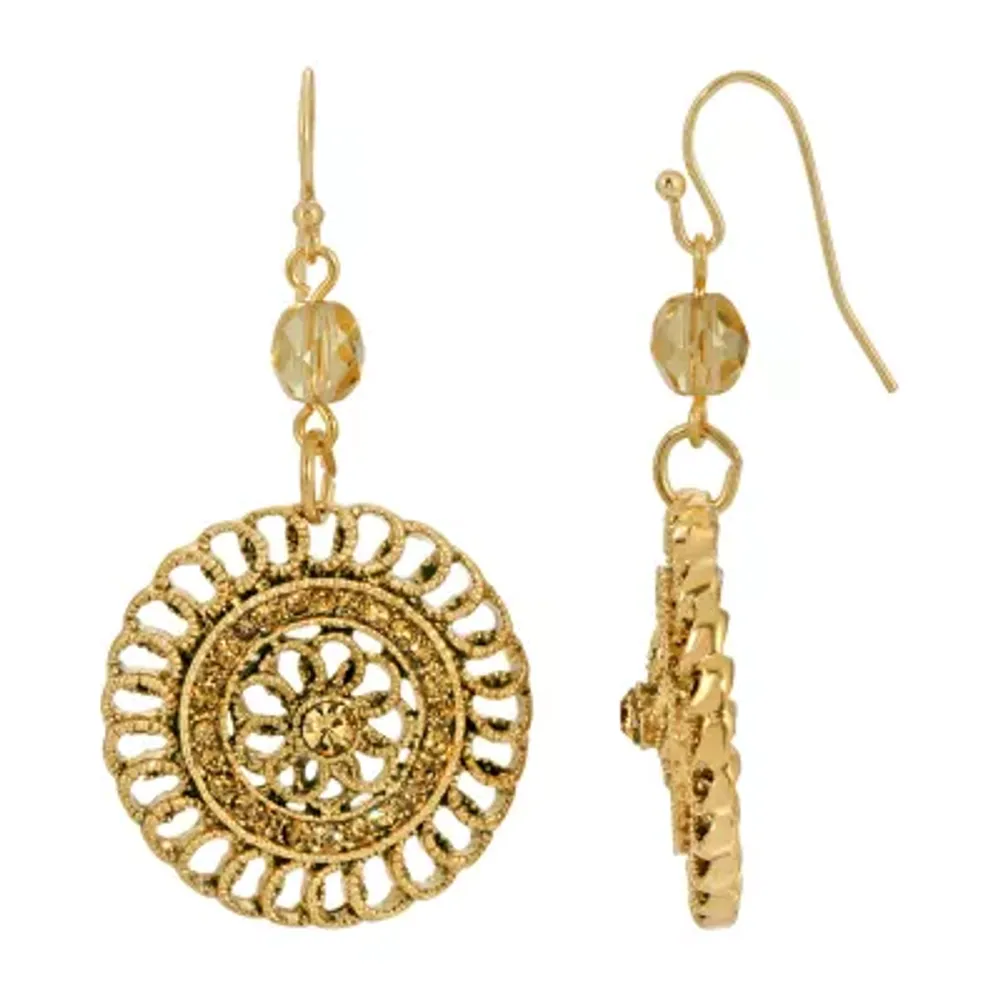 1928 Gold Tone Round Drop Earrings