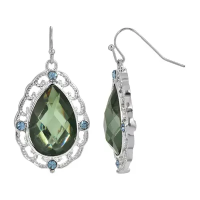 1928 Silver Tone Crystal Pear Drop Earrings