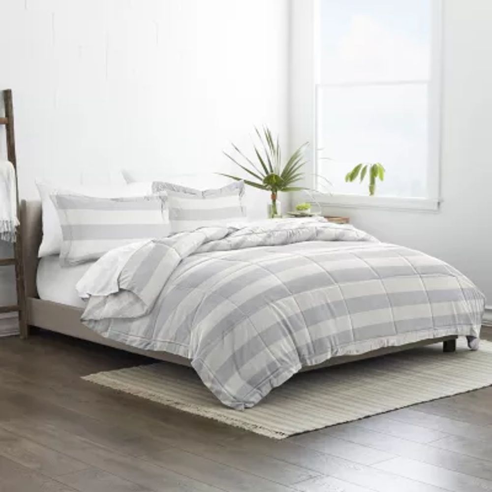 Casual Comfort Premium Down Alternative Distressed Stripe Reversible Comforter Set