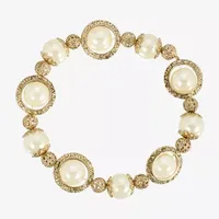 1928 Gold Tone Simulated Pearl Stretch Bracelet