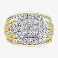 Womens 2 CT. T.W. White Diamond 10K Gold Cushion Side Stone Halo Engagement Ring