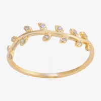 Silver Treasures 14K Gold Over Leaf Cubic Zirconia Ring