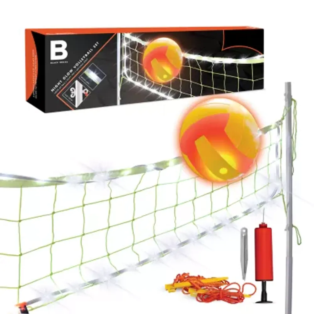 Black Series Night Glow Volleyball Set, LED Light-Up Ball and Stand Up Net