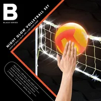 Black Series Night Glow Volleyball Set, LED Light-Up Ball and Stand Up Net