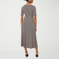 MSK Womens Short Sleeve Geometric Midi Fit + Flare Dress