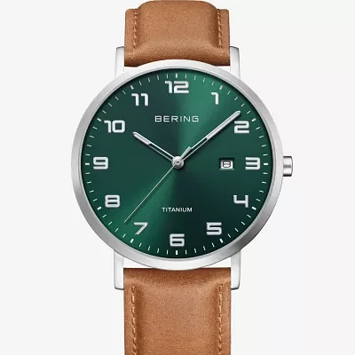 Bering Mens Brown Leather Strap Watch 18640-568