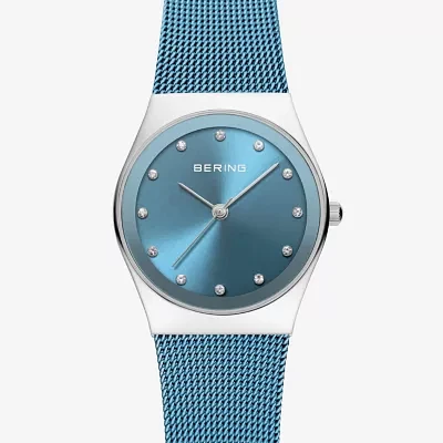 Bering Womens Crystal Accent Blue Stainless Steel Bracelet Watch 12927-308