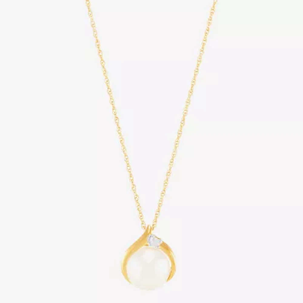 Certified Sofia™ Cultured Freshwater Pearl & Diamond-Accent 10K Gold Pendant Necklace