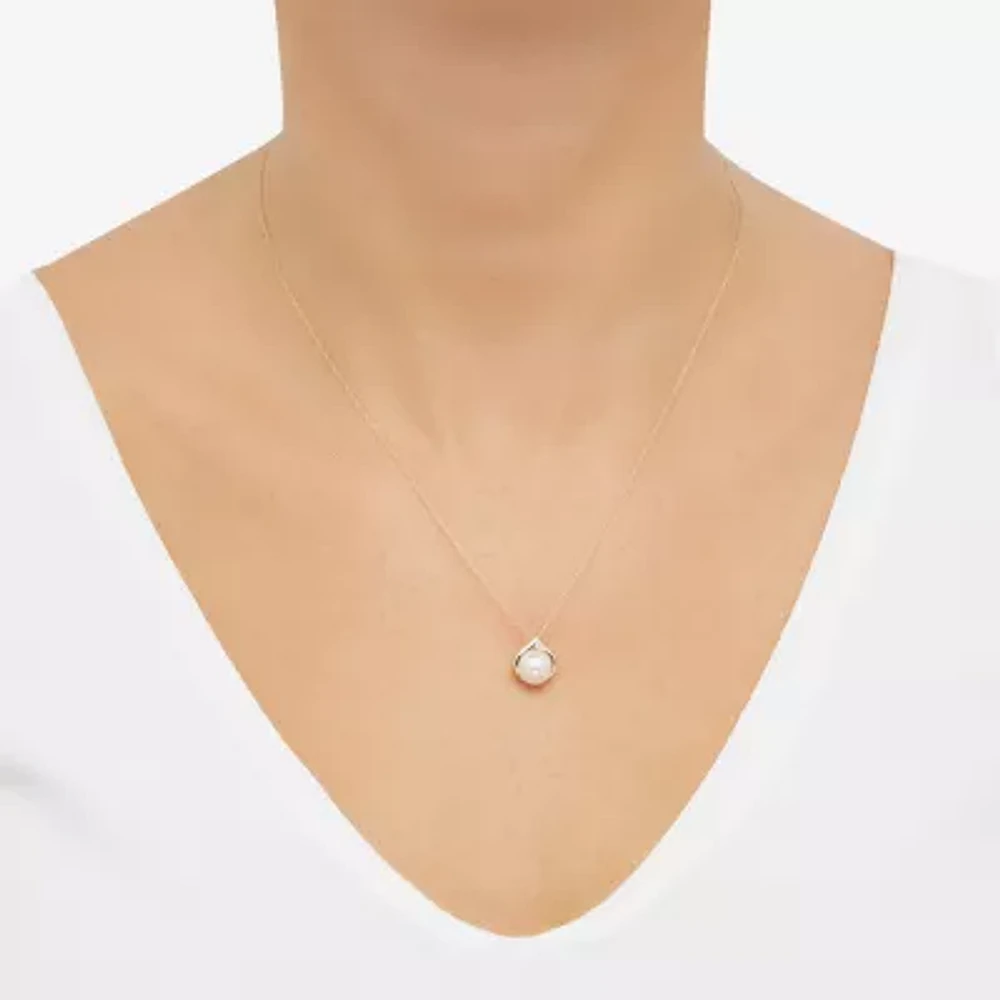 Certified Sofia™ Cultured Freshwater Pearl & Diamond-Accent 10K Gold Pendant Necklace