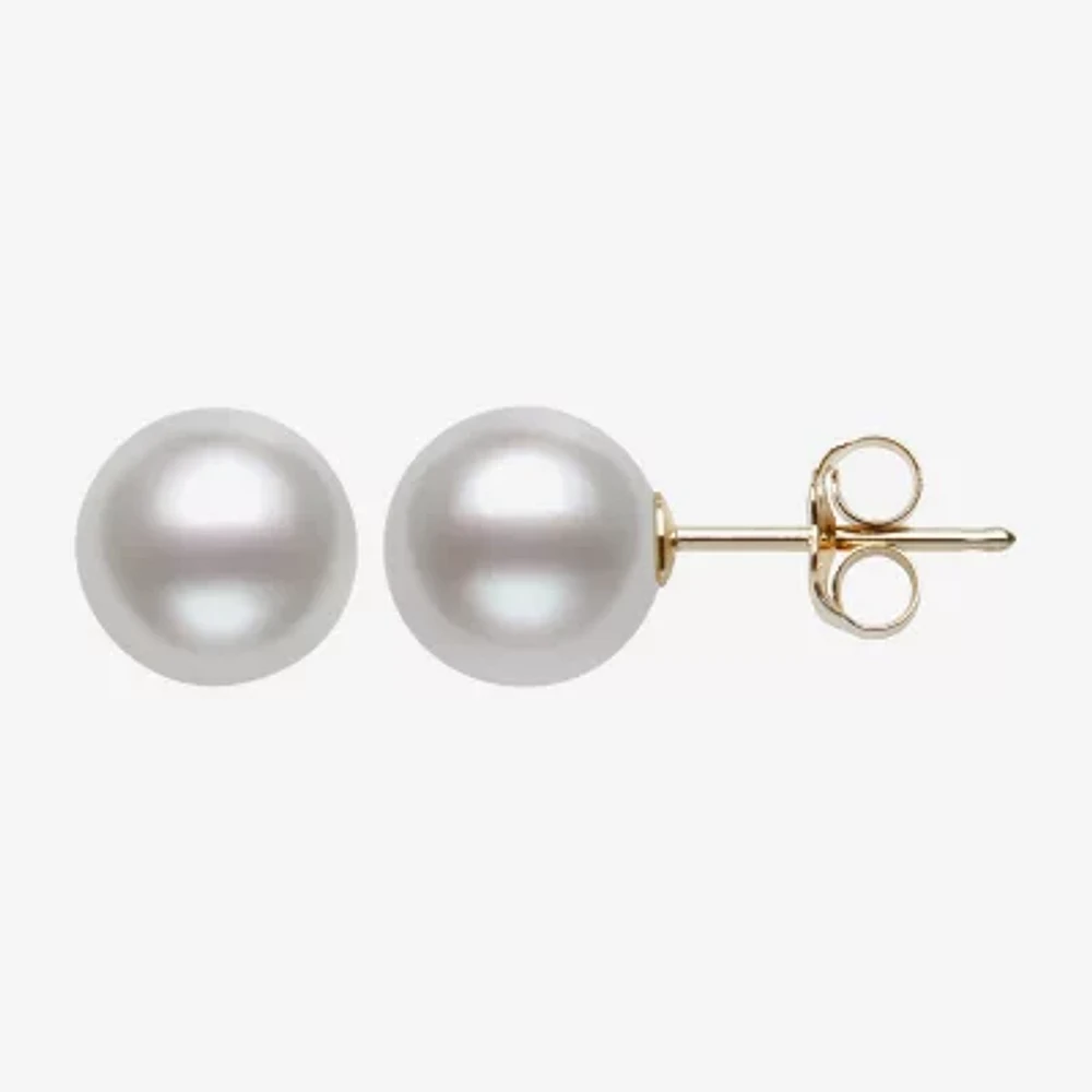 White Cultured Freshwater Pearl 10K Gold Stud Earrings