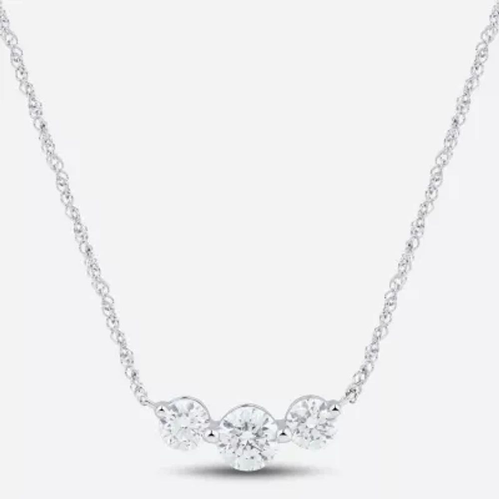 (Si1-Si2/ H-I) Womens 1 CT. T.W. Lab Grown White Diamond 10K White Gold Round Pendant Necklace