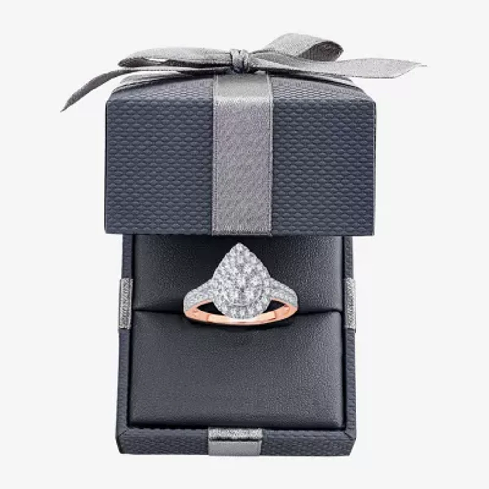 (H-I / I1) Womens 1 CT. T.W. Lab Grown White Diamond 10K or 14K Gold Pear Side Stone Halo Engagement Ring