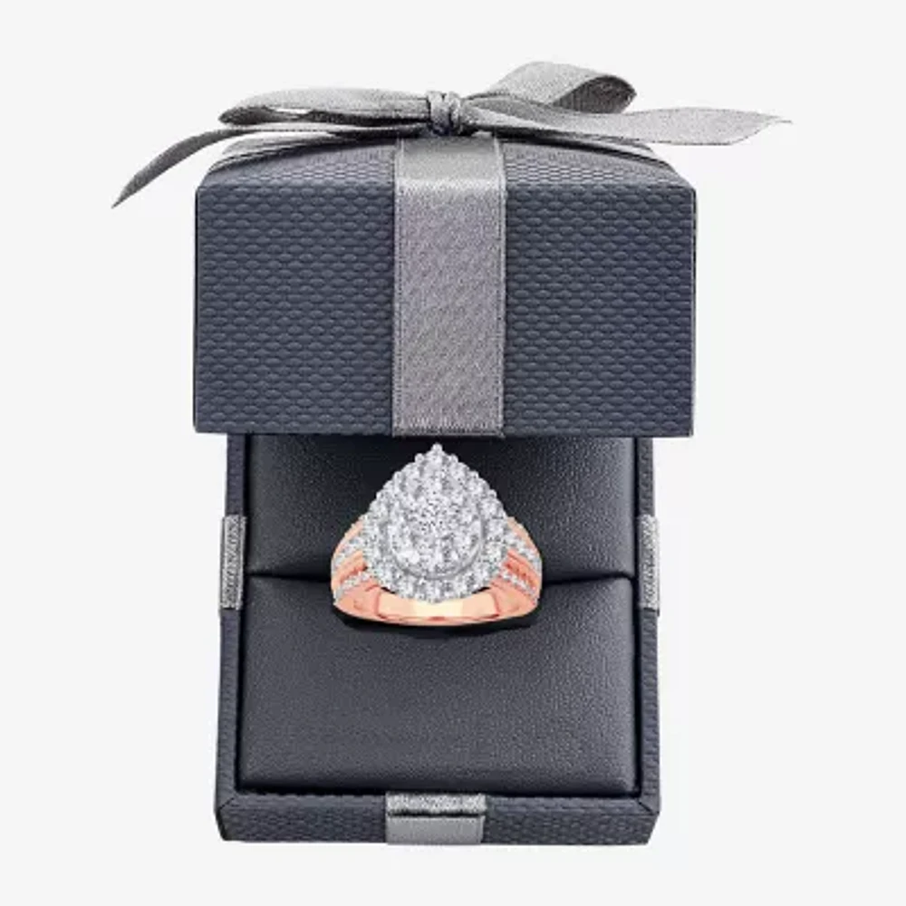 (I / Si1-Si2) Womens 3 CT. T.W. Lab Grown White Diamond 10K Gold Pear Side Stone Halo Engagement Ring